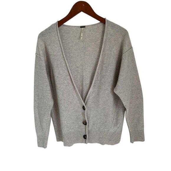 Free People 100% Cashmere Cardigan Lagenlook Oversized Pale Gray Size XS - Picture 3 of 11